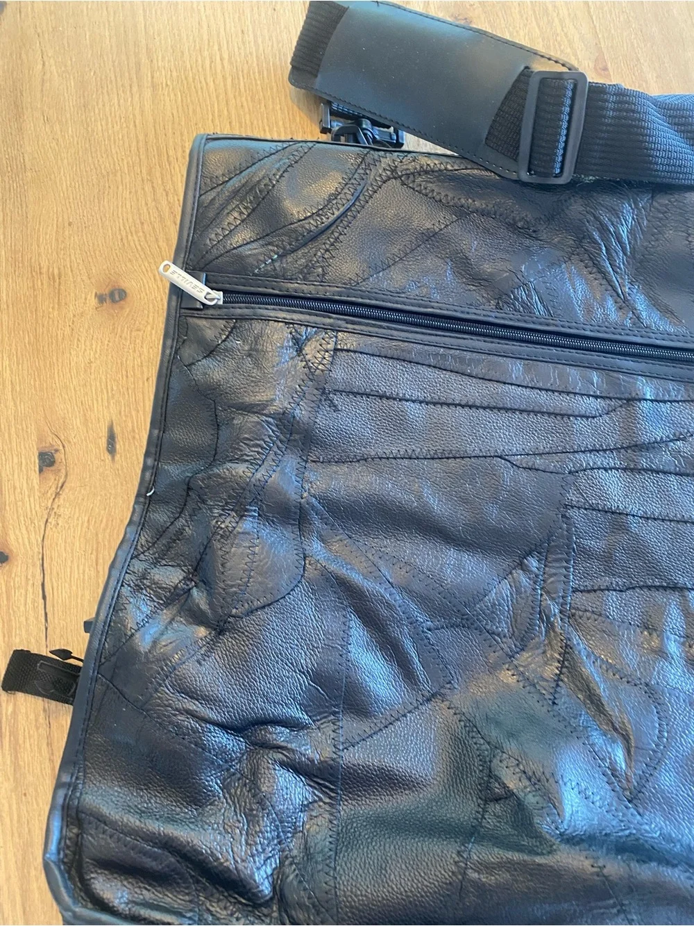 Black Leather Men's Garment Bag with Orange OSU Embroidery